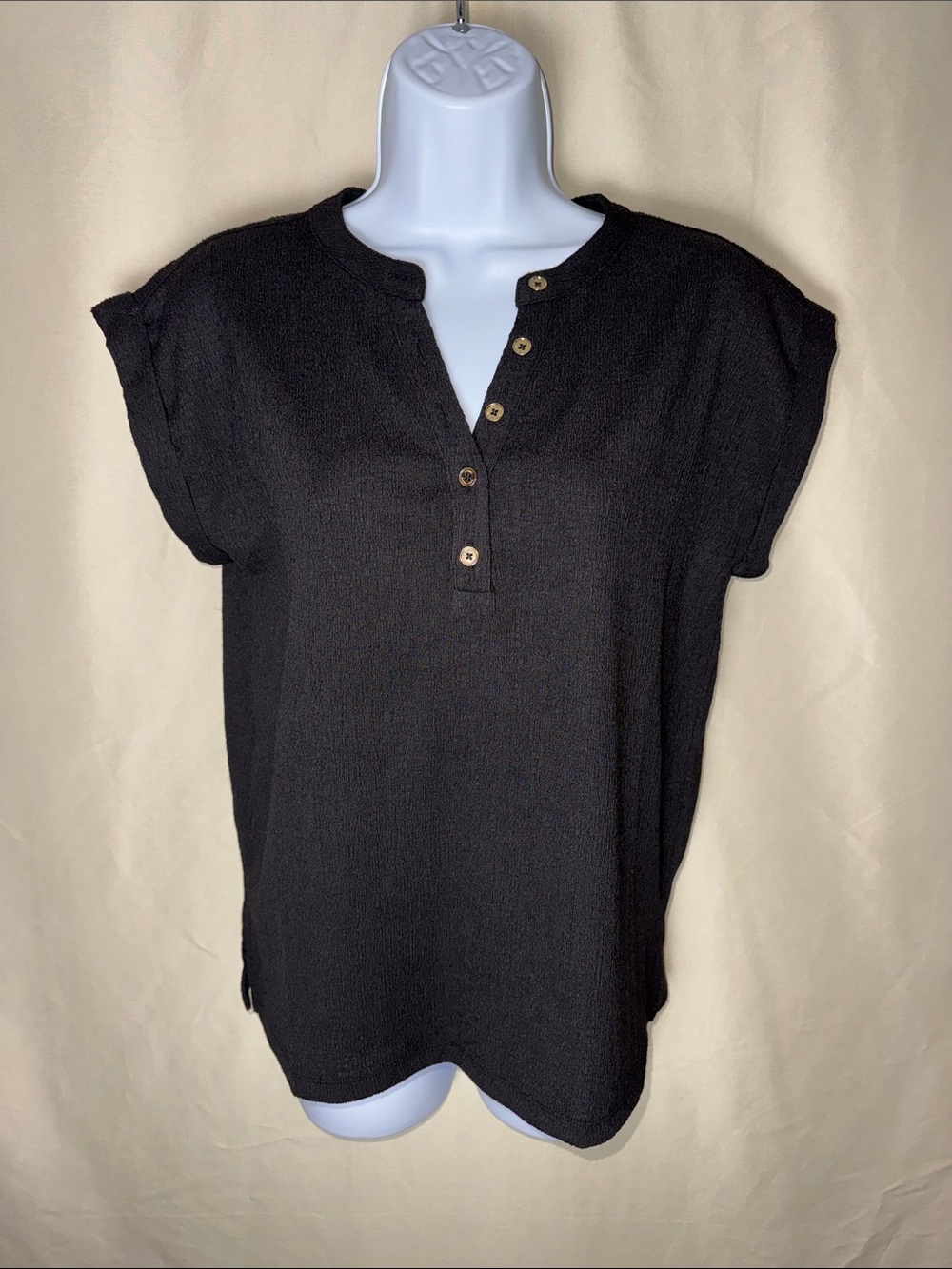Michael Kors Black Short-Sleeve Button Blouse